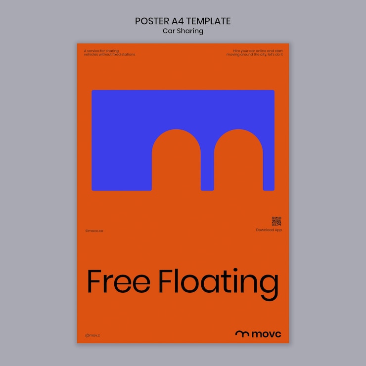 PSD gratuito modello di poster di car sharing design piatto