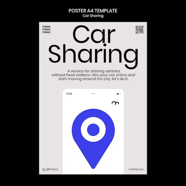 PSD gratuito modello di poster di car sharing design piatto