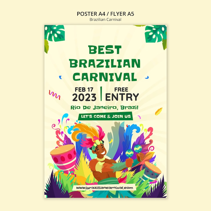 PSD gratuito modello di poster di carnevale brasiliano disegnato a mano