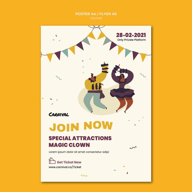 Modello di poster di carnevale illustrato