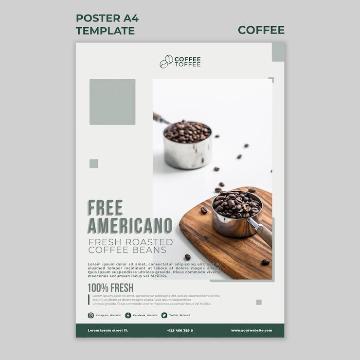 PSD gratuito modello di poster di chicchi di caffè