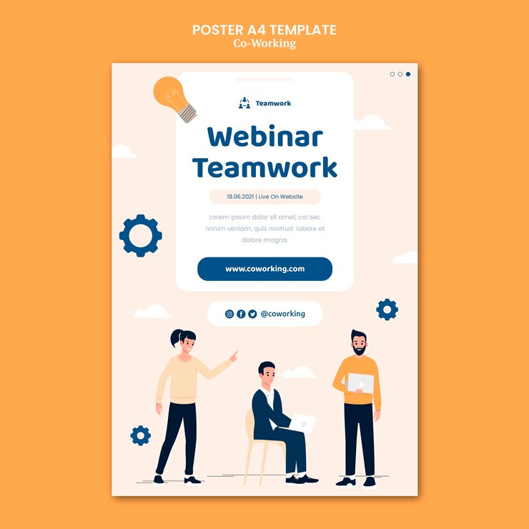 PSD gratuito modello di poster di co-working creativo