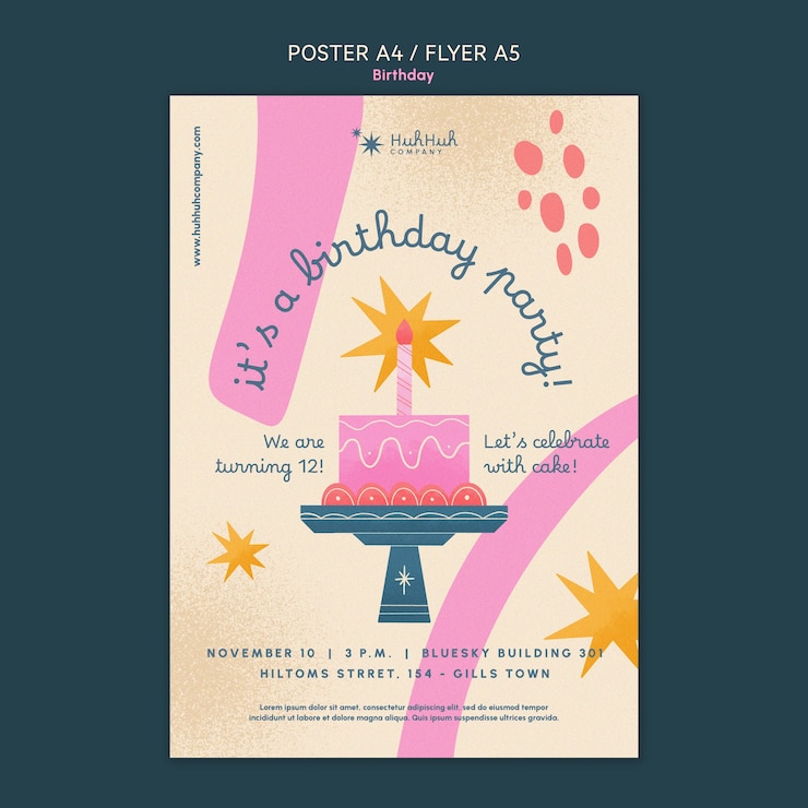 PSD gratuito modello di poster di compleanno disegnato a mano