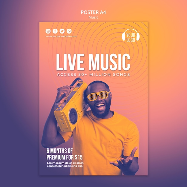Modello di poster di concetto di musica