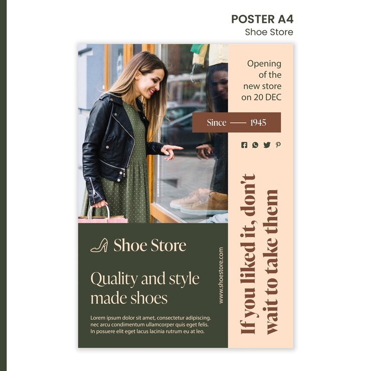 PSD gratuito modello di poster di concetto di negozio di scarpe