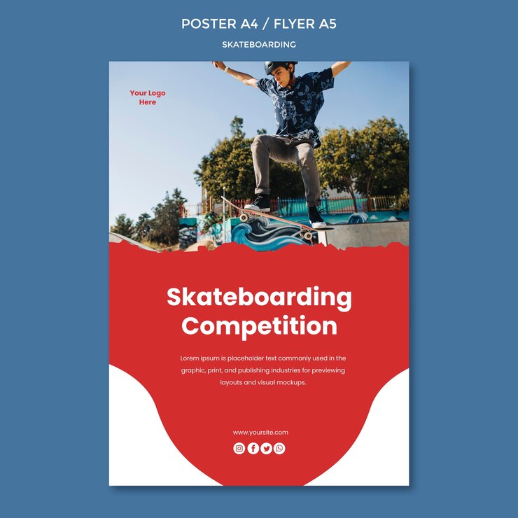 PSD gratuito modello di poster di concetto di skateboard