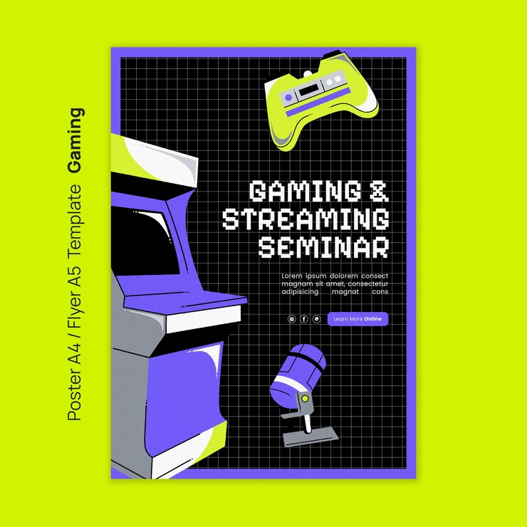 PSD gratuito modello di poster di gioco a disegno piatto