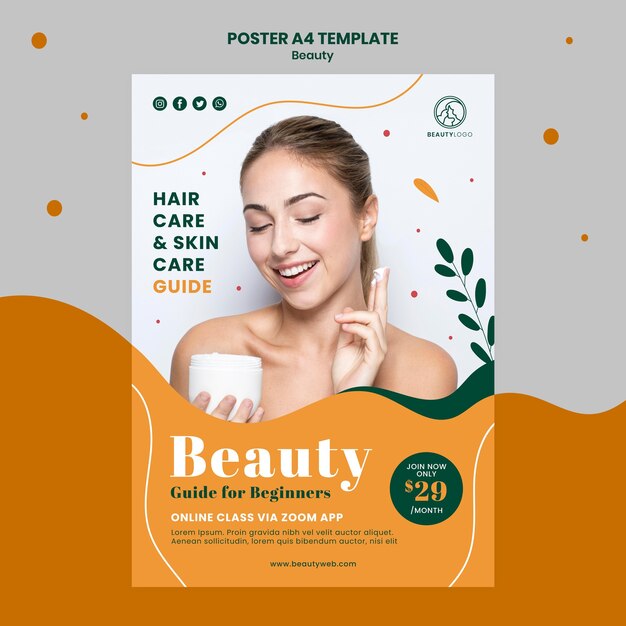Modello di poster di guida di bellezza a4