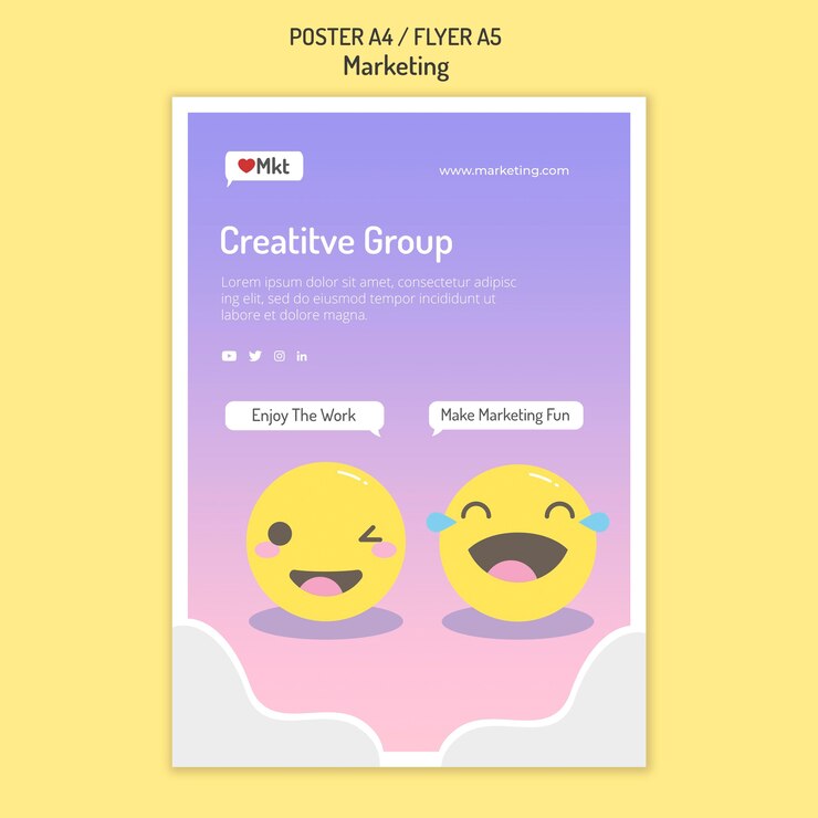 PSD gratuito modello di poster di laboratorio di marketing con faccine sorridenti