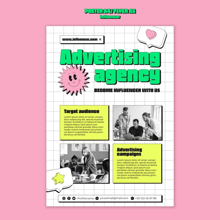 PSD gratuito modello di poster di lavoro per influencer in stile retrò