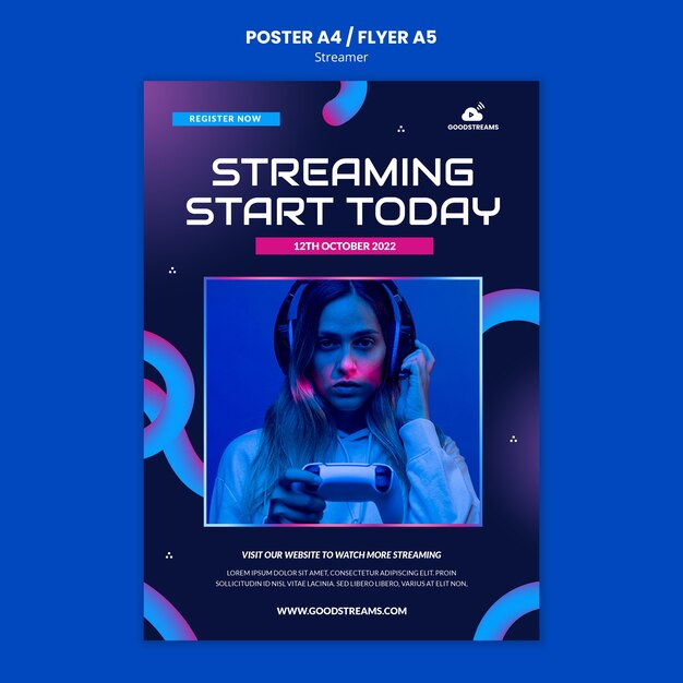 Modello di poster di lavoro streamer sfumato