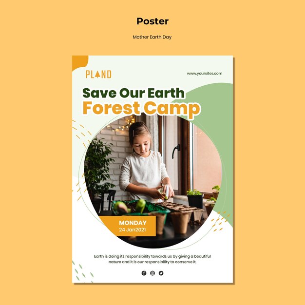 Modello di poster di madre terra giorno con foto