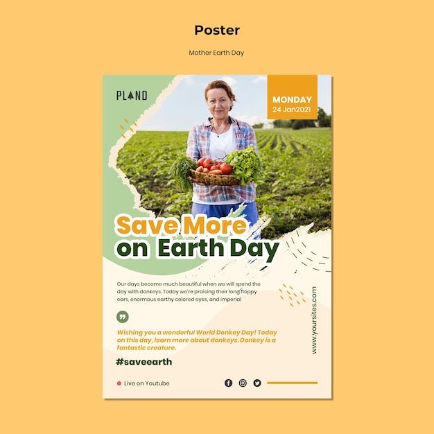 Modello di poster di madre terra giorno con foto