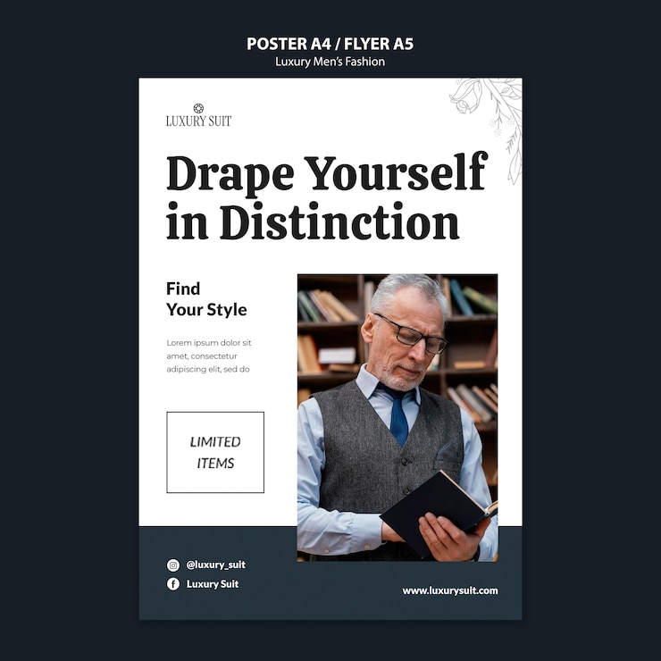 PSD gratuito modello di poster di moda maschile di lusso