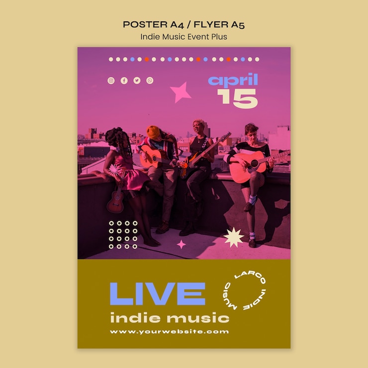 PSD gratuito modello di poster di musica indie design piatto