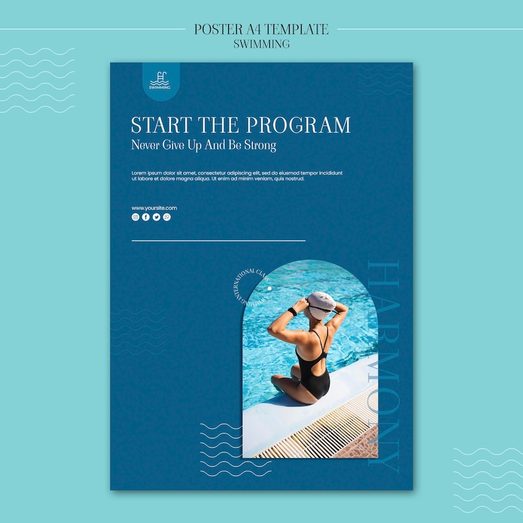 PSD gratuito modello di poster di nuoto con foto