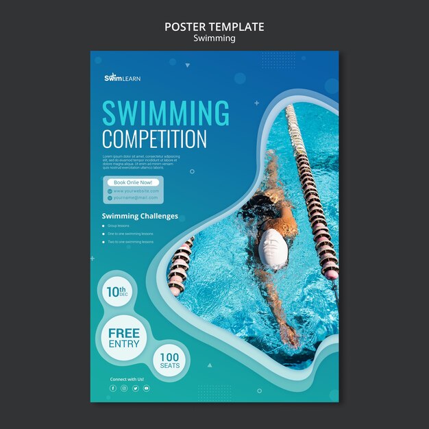 Modello di poster di nuoto con foto