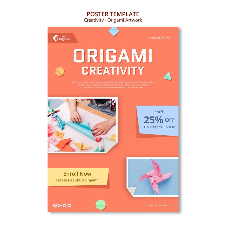 PSD gratuito modello di poster di opere d'arte origami