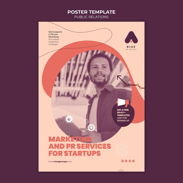 Modello di poster di pubbliche relazioni con foto