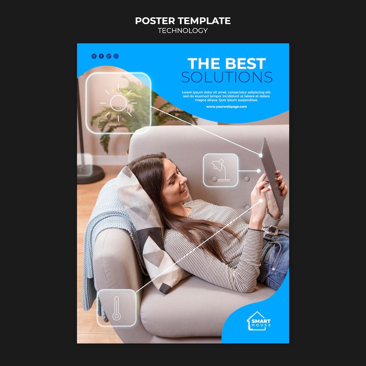 PSD gratuito modello di poster di soluzioni tecnologiche