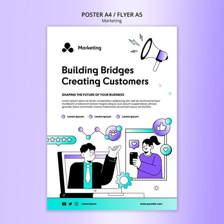 PSD gratuito modello di poster di strategia di marketing design piatto