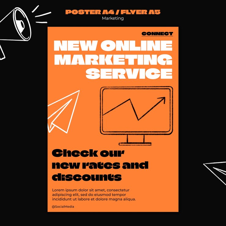 PSD gratuito modello di poster di strategia di marketing disegnato a mano