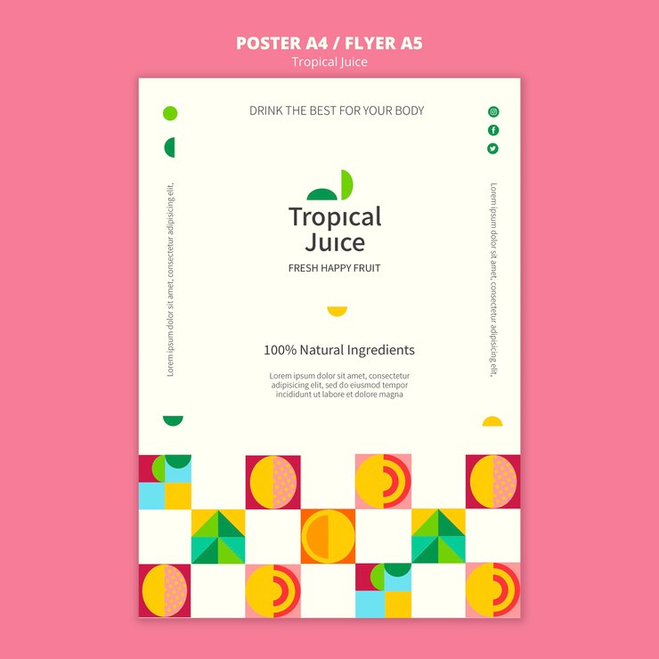 PSD gratuito modello di poster di succo tropicale