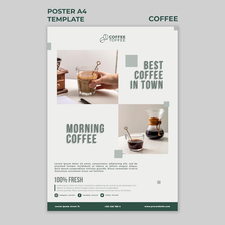PSD gratuito modello di poster di tazze di caffè