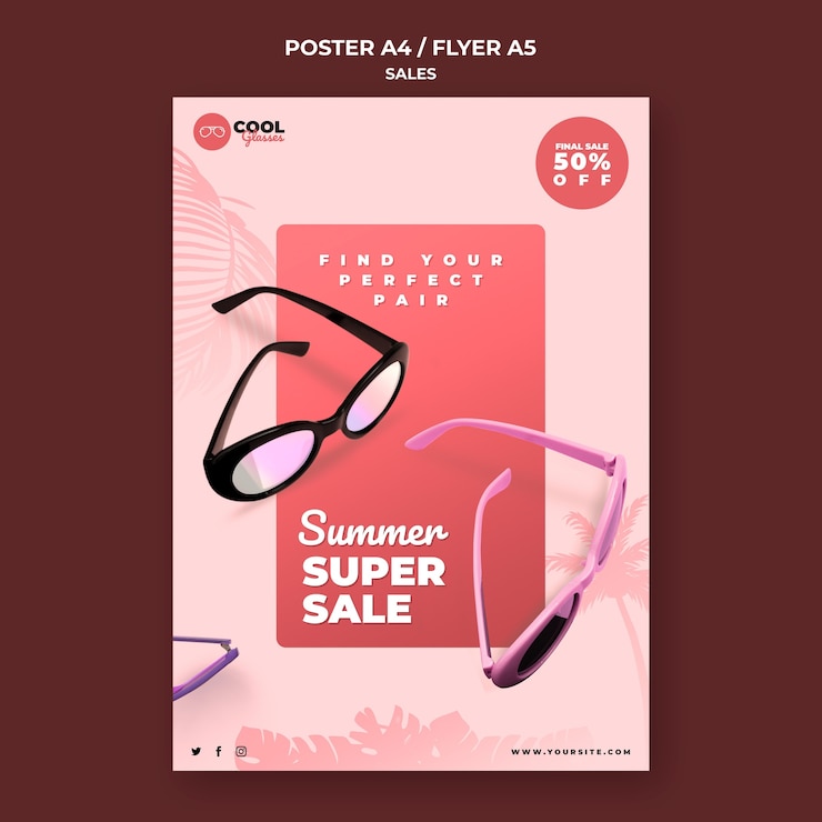 PSD gratuito modello di poster di vendita di occhiali