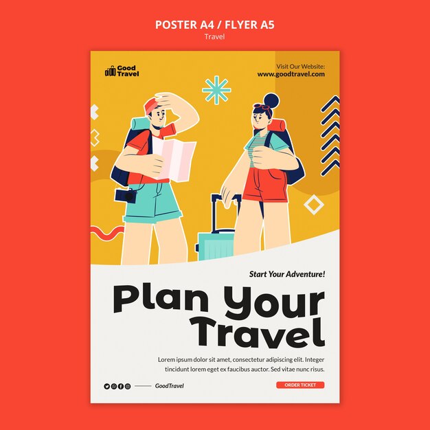 Modello di poster di viaggio design piatto