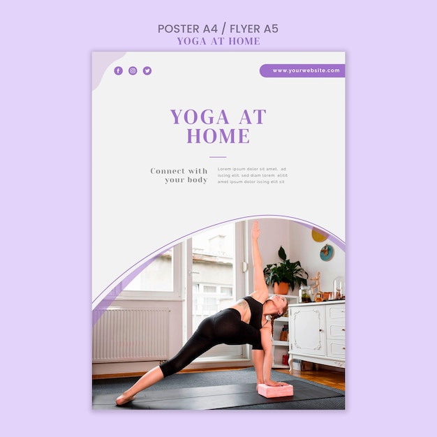Modello di poster di yoga a casa