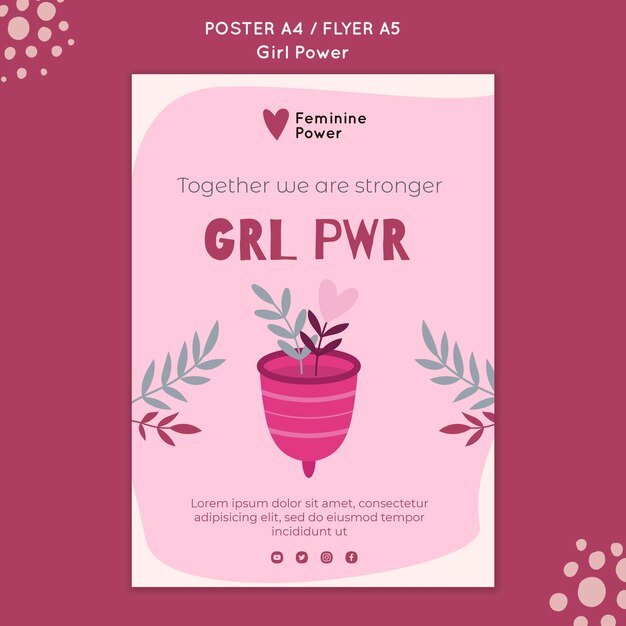 Modello di poster girl power con illustrazioni