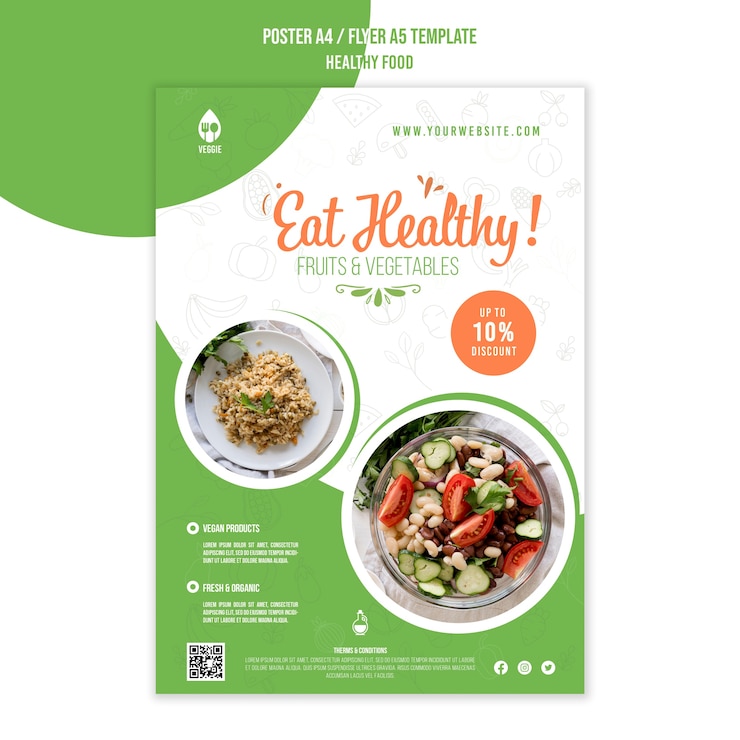 PSD gratuito modello di poster gustoso cibo sano