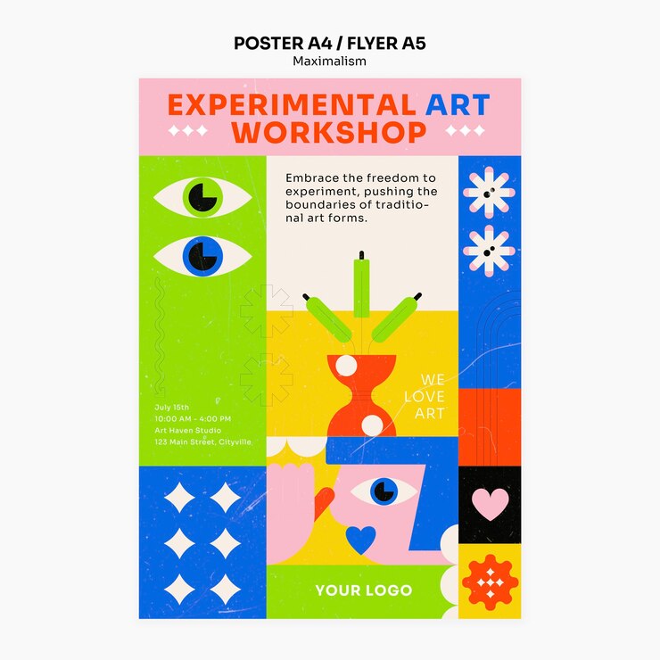 PSD gratuito modello di poster in stile massimalismo