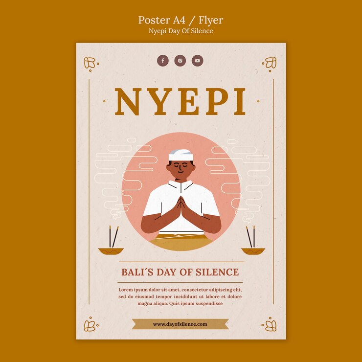 PSD gratuito modello di poster o volantino dal design piatto nyepi