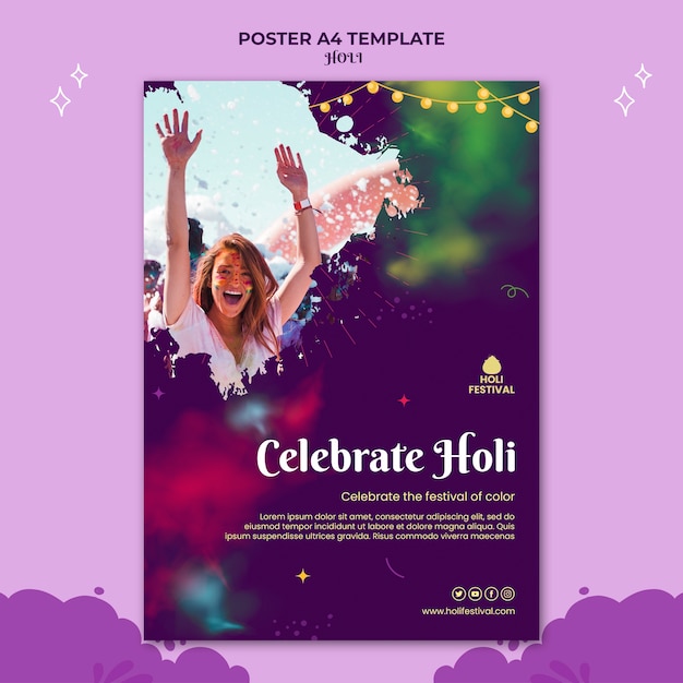 Modello di poster o volantino del festival di Holi