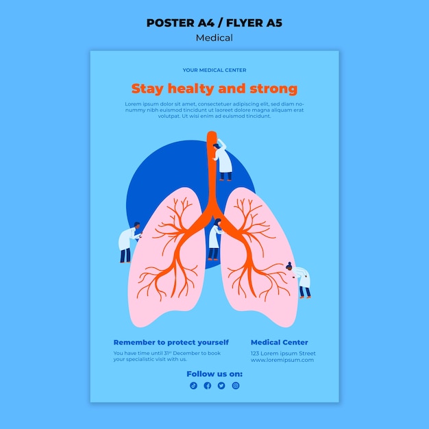 Modello di poster per cure mediche dal design piatto