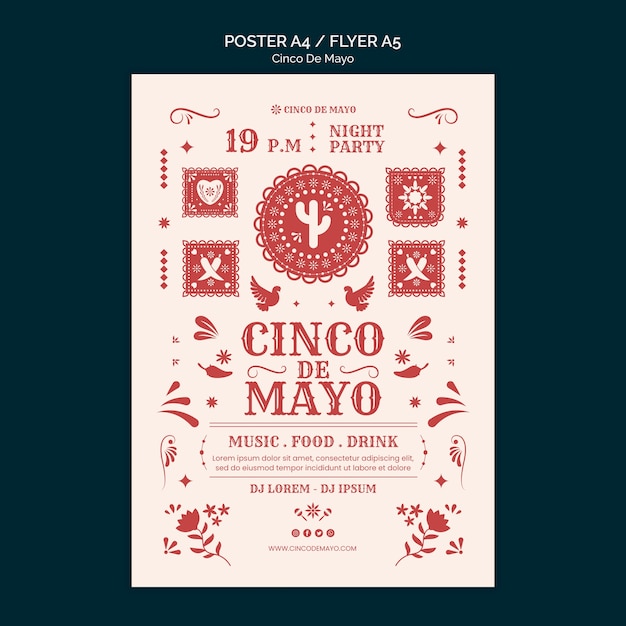 Modello di poster per eventi Cinco de Mayo