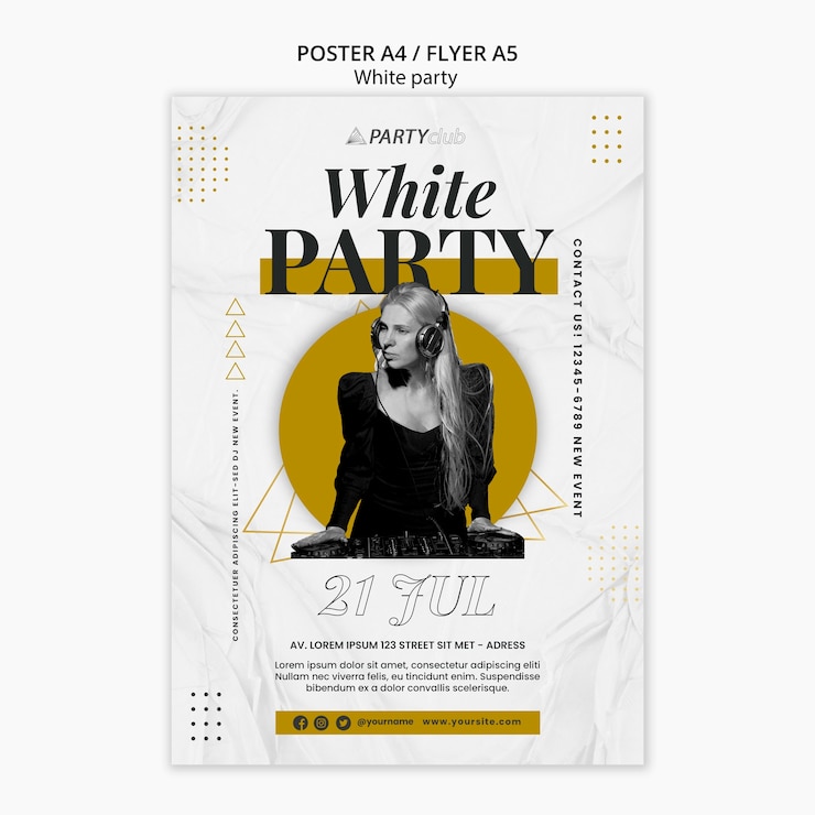 PSD gratuito modello di poster per feste bianche dal design piatto