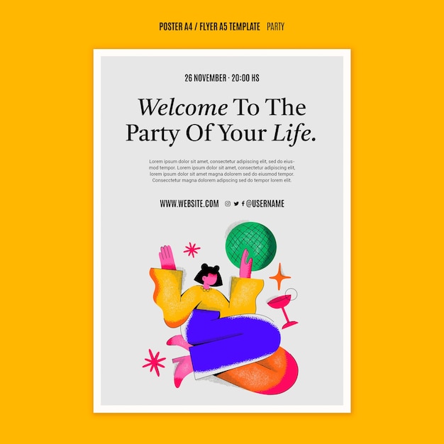 Modello di poster per feste retrò disegnato a mano