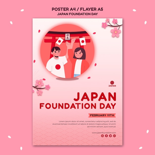 Modello di poster per il giorno della fondazione del giappone con fiori