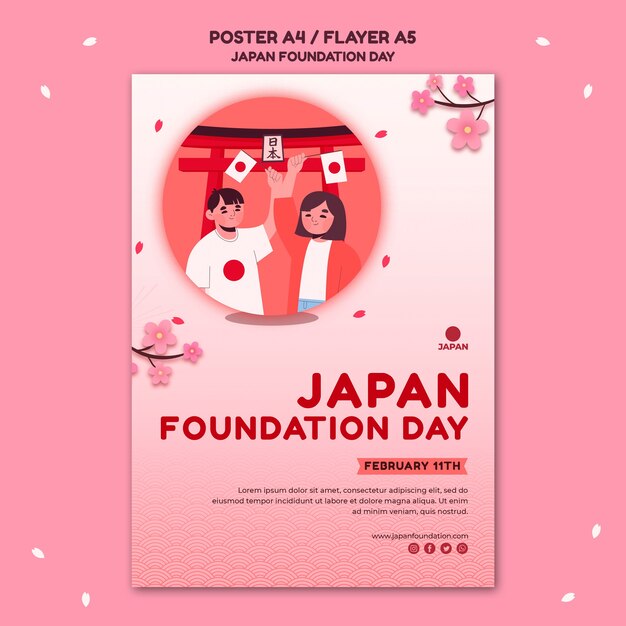 Modello di poster per il giorno della fondazione del giappone con fiori