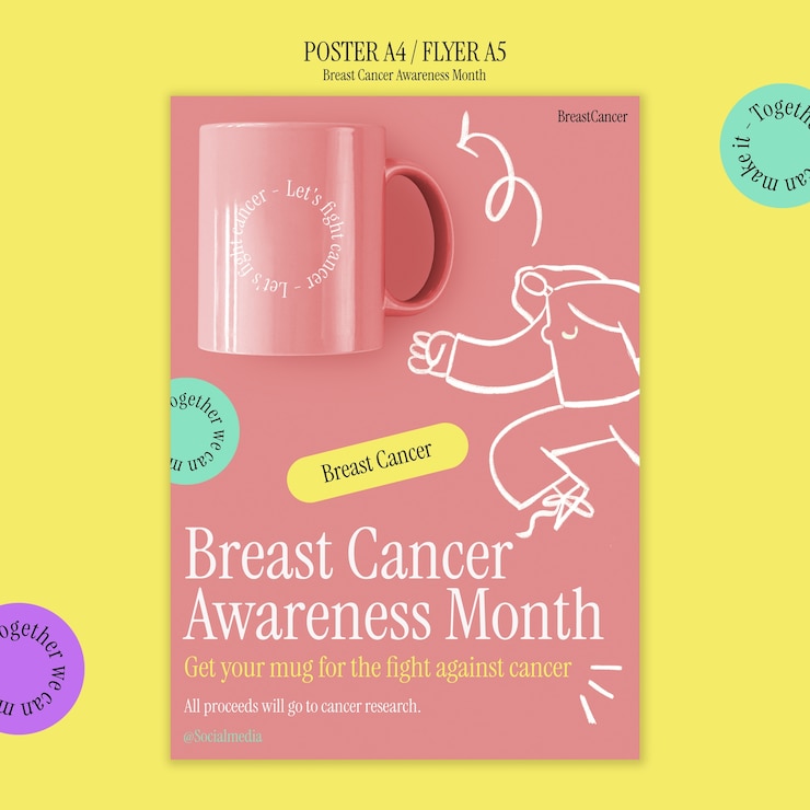 PSD gratuito modello di poster per il mese di sensibilizzazione al cancro al seno