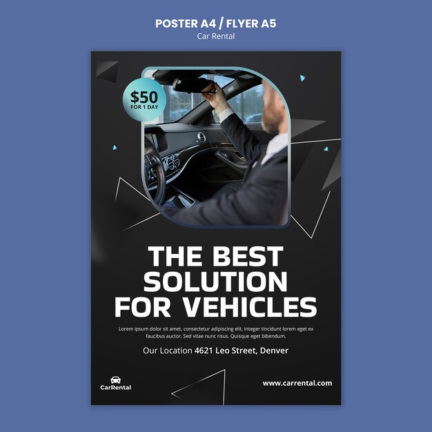 Modello di poster per il noleggio di auto a disegno piatto