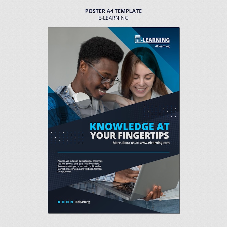 PSD gratuito modello di poster per l'e-learning