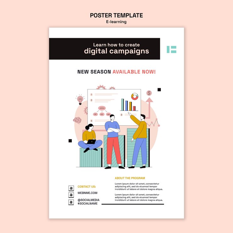 PSD gratuito modello di poster per l'e-learning