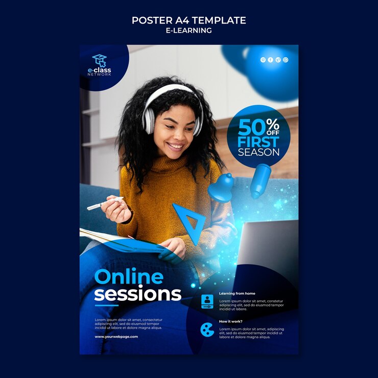 PSD gratuito modello di poster per l'e-learning