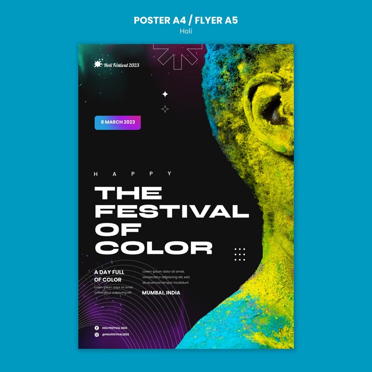 PSD gratuito modello di poster per la celebrazione del festival di holi