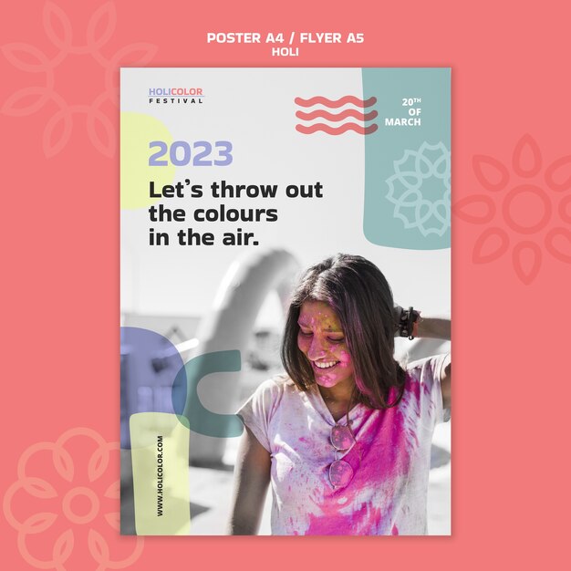 Modello di poster per la celebrazione del festival di Holi