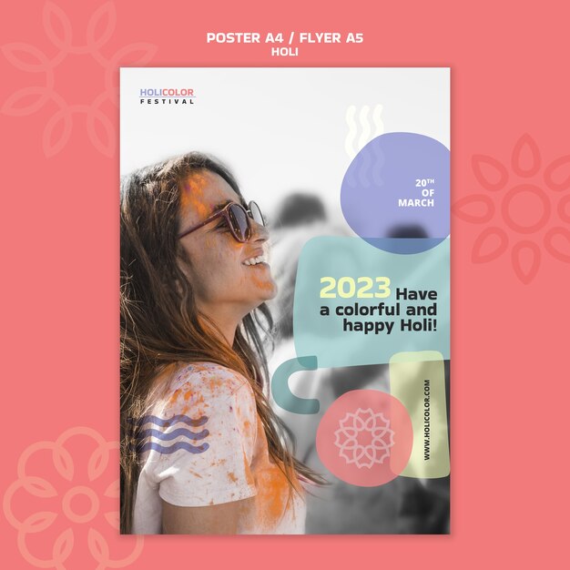 Modello di poster per la celebrazione del festival di Holi